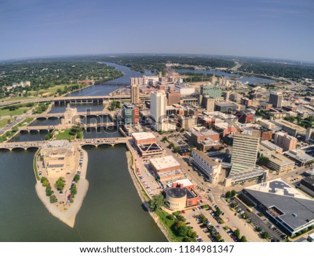 Aerial View of Cedar Rapids, Iowa during Summer Royalty-Free Stock Photo #1184981347