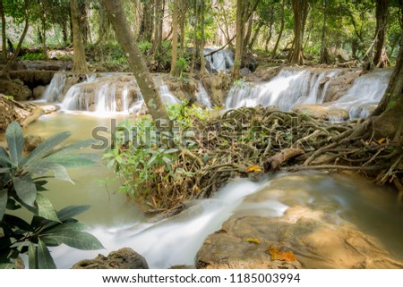 Kroeng Krawia Waterfall ,These is beautiful waterfall in the deep forest and popular with tourists at Kanchanaburi province,Thailand.