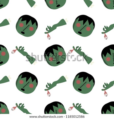 Halloween frankenstein and green hand cute seamless pattern. vector illustration for fashion textile print and wrapping with festive design.