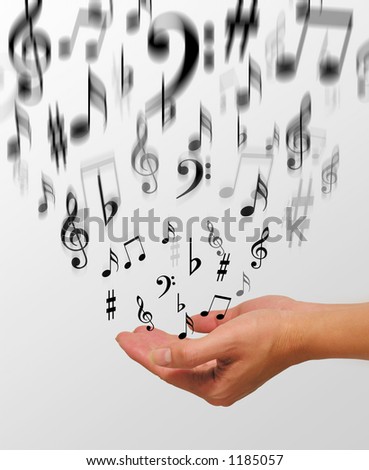 A photo of a woman releasing music notes