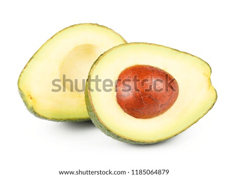 Ripe half avocado isolated on white background