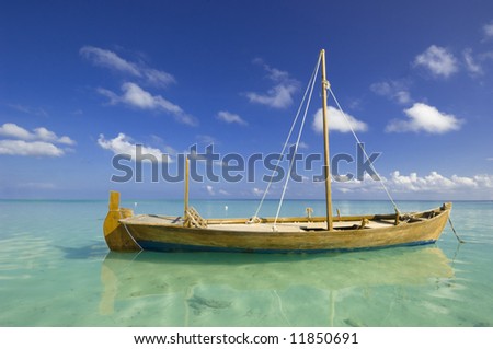 Color picture of classic old fashioned small fishing boat