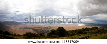 A panoramic photo merge from the rim of the Ngorongoro Crater. Tanzania