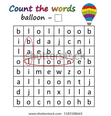 Worksheet. Game for kids - find and count the words.  Visual Educational Game for children. Learning math and words.