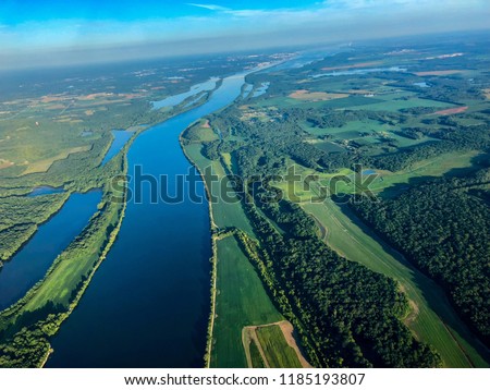 Tennessee river near Huntsville aerial view Royalty-Free Stock Photo #1185193807