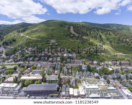 Aerial view of Park City on Main Street in Park City, Utah, USA.