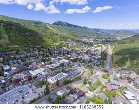 Aerial view of Park City on Main Street in Park City, Utah, USA.