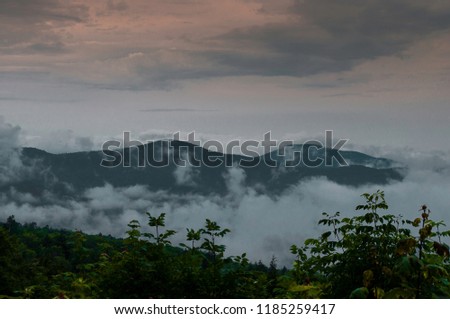 Misty mountains in summer