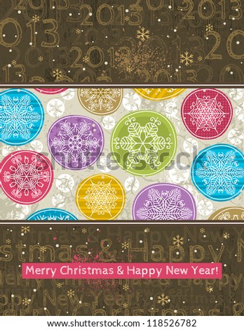 retro christmas background with hand draw snowflakes, vector illustration