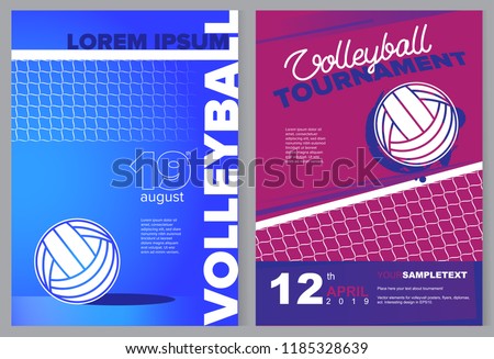 Volleyball sport poster in vector. Voleyball net and ball. Design elements for your brochure, booklet, banner, leaflet.