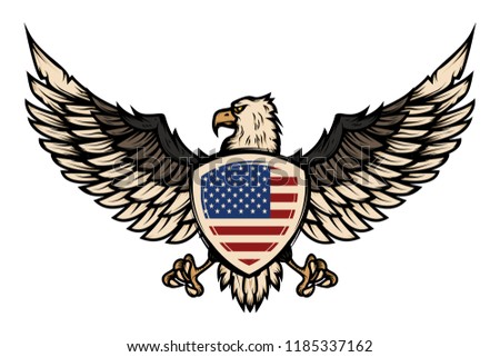 Illustration of eagle with american flag. Design element for poster, flyer, emblem, sign. 