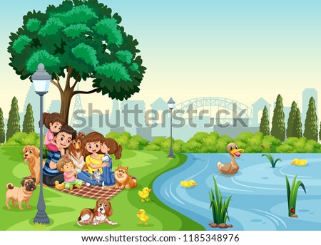 Family holiday at the park illustration