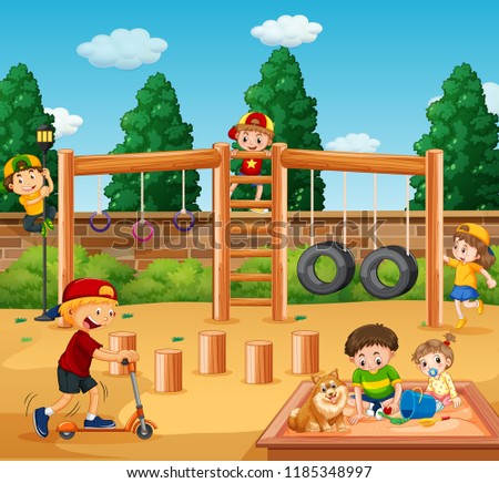 Children playing at playground illustration
