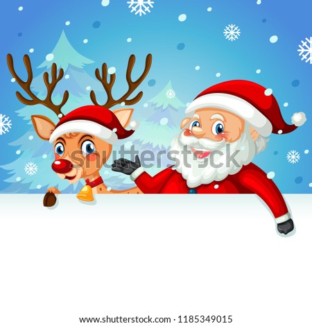 Santa and deer on blank template illustration