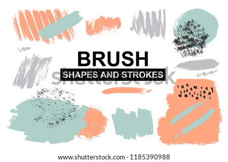 Set of painted brush shapes. Torn vector splashes.