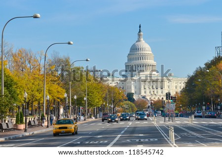 Washington DC - US Capitol building from Pennsylvania Avenue Royalty-Free Stock Photo #118545742
