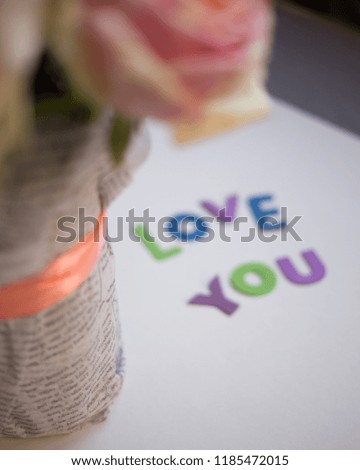 colorful letters i love you and roses bouquet - love background