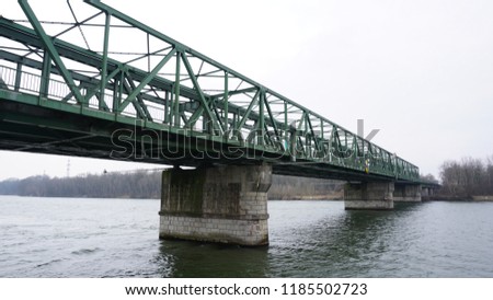 bridges over the Danube river between Passau, Bavaria  and Vienna in spring, photographed from an cruising ship
