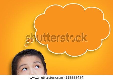 Little girl with sign blank think bubble banner