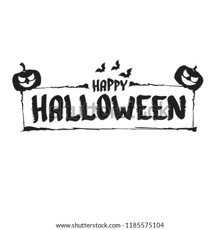 Happy Halloween text Banner. Vector halloween calligraphic text label with scary pumpkin isolated on white