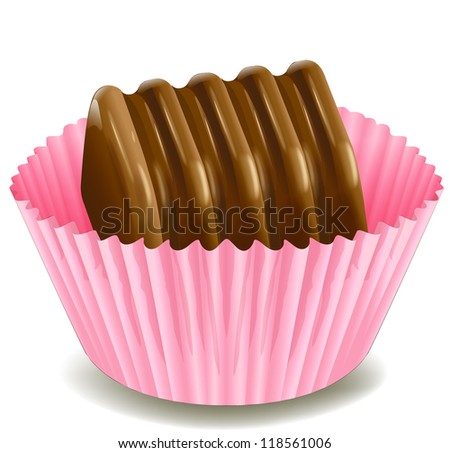 illustration of chocolates in a pink cup on a white background