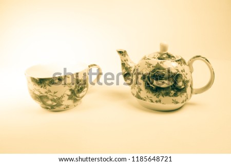 old teapot, teapot with beautiful drawing, isolated, series