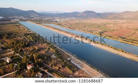 Aerial photo of famous sports rowing and canoeing center in Schoinias, Marathon, Attica, Greece