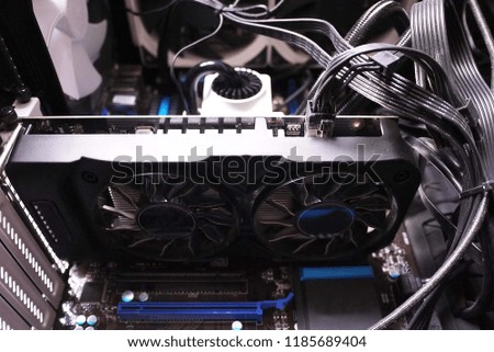Individual components of a personal computer. The graphics card of a personal computer