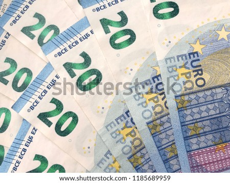 Close-up of 20 Euro Banknotes, Money Background