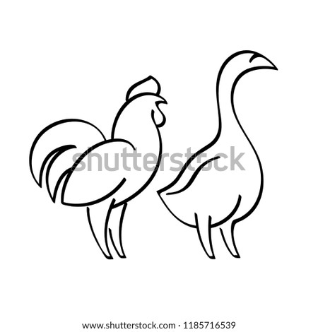 Rooster and goose icon. Vector illustration