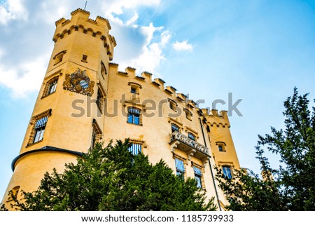 Hohenschwangau Castle, the family home of King Ludwig and a popular tourist destination, located in the Bavarian Alps above Hohenschwangau, Bavaria, Germany