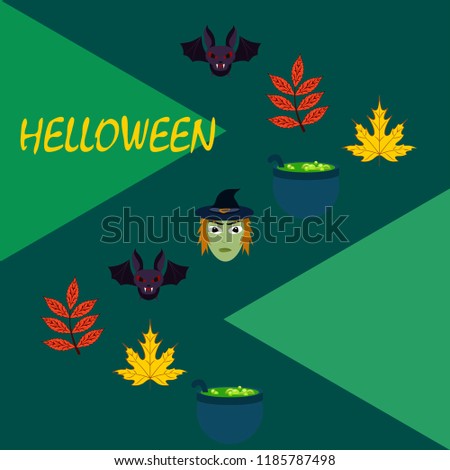 Halloween autumn fallen leaves mask witches bat vector
