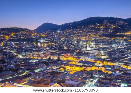Panoramic view of Quito at Night, Ecuador Royalty-Free Stock Photo #1185793093