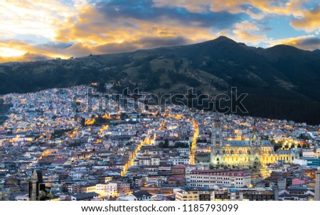 Panoramic view of Quito at Night, Ecuador Royalty-Free Stock Photo #1185793099