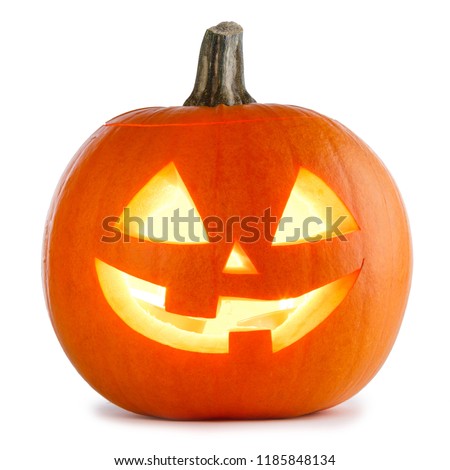 One Halloween Pumpkin isolated on white background Royalty-Free Stock Photo #1185848134