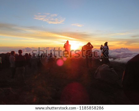 Sunrise on Haleakala National Park on Haleakala Peak on Maui, Hawaii Royalty-Free Stock Photo #1185858286