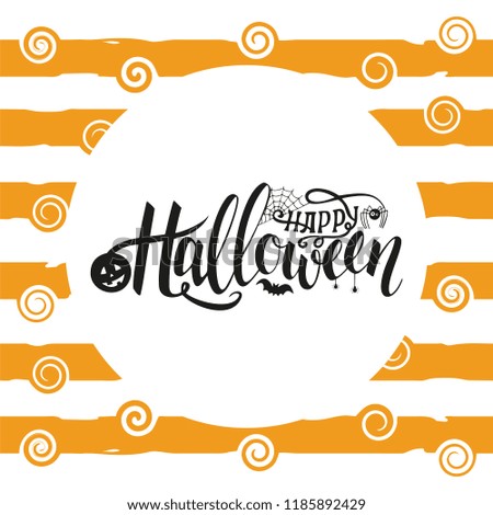 Vector illustration for Halloween. Halloween Text Banner. Poster for Halloween on yellow background. Autumn poster with pumpkin, web, bat, spider.