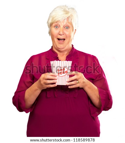 Senior Woman Drinking From Cup Isolated On White Background