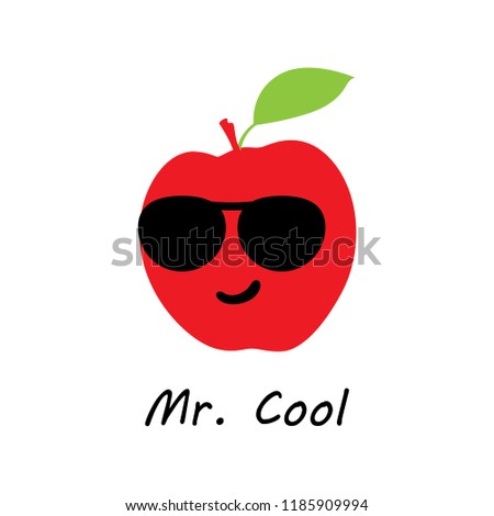 cute mr cool apple cartoon. cute apple mascot character with black sunglasses vector. smiling apple character illustration.