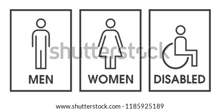 Vector men and women disabled restroom signage set.