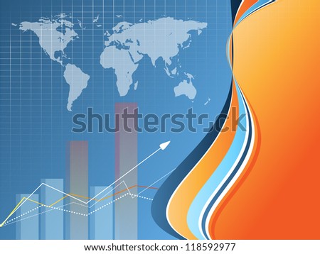 abstract blue vector background with map and bar graphs. Eps10