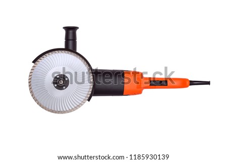 Big powerful angle grinder with abrasive disk isolated on a white background. Angle grinders on a white background
