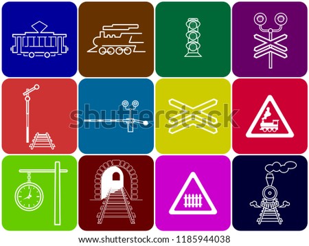 Set of 12 colored square railway icons
