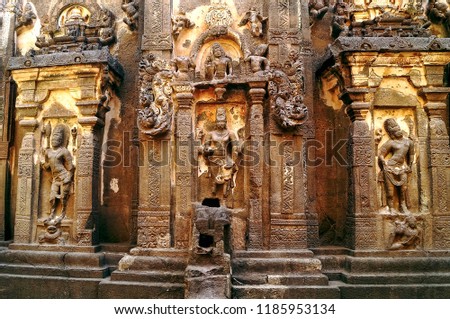 Wall deities carved into mountain walls of Ajanta caves,Aurangabad