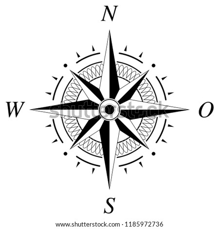 Compass rose vector with german east description on an isolated white background.