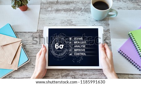 Six sigma diagram, lean manufacturing industrial concept on screen. Royalty-Free Stock Photo #1185991630