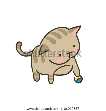 doodle cute little cat vector play ball