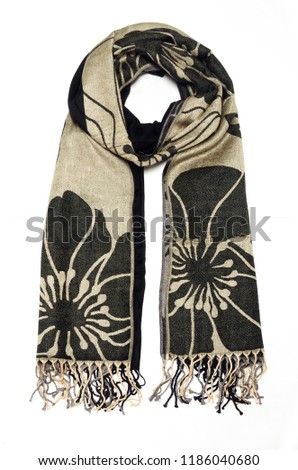 gold-black women's scarf with pattern isolated on white