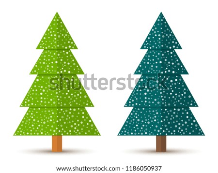 Abstract geometric coniferous trees with snow. Two shades of green. Set 2. Vector EPS 10
