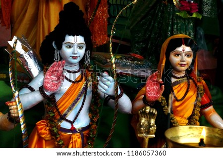 Deities of Lord Rama, Sita and Lakshman at Nasik, India  during Kumbh Mela 2015